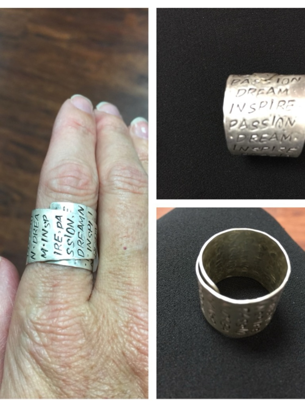Wide Silver Inspirational Wrap Ring with Engraved Words